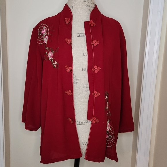 80s Embroidered Red Asian Top - Picture 5 of 11